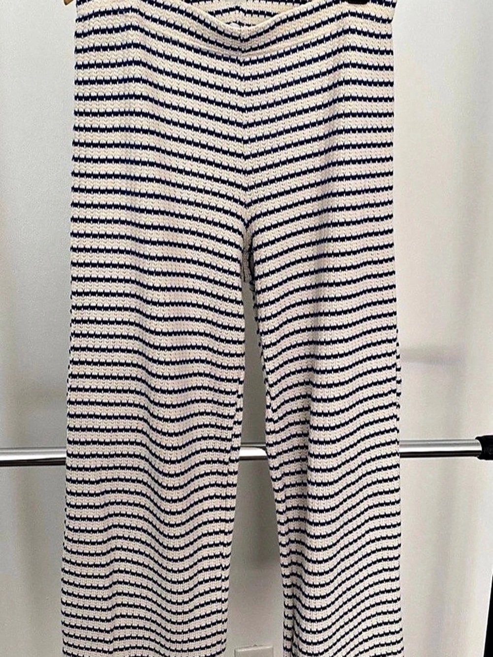MNG Striped Wide Leg Pants in Blue & Cream Size Large